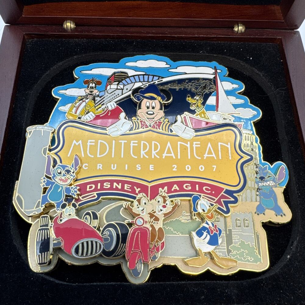 Disney Cruise Line DCL Disney Magic Mediterranean 2007 Jumbo Pin In Wooden Box - Picture 3 of 14